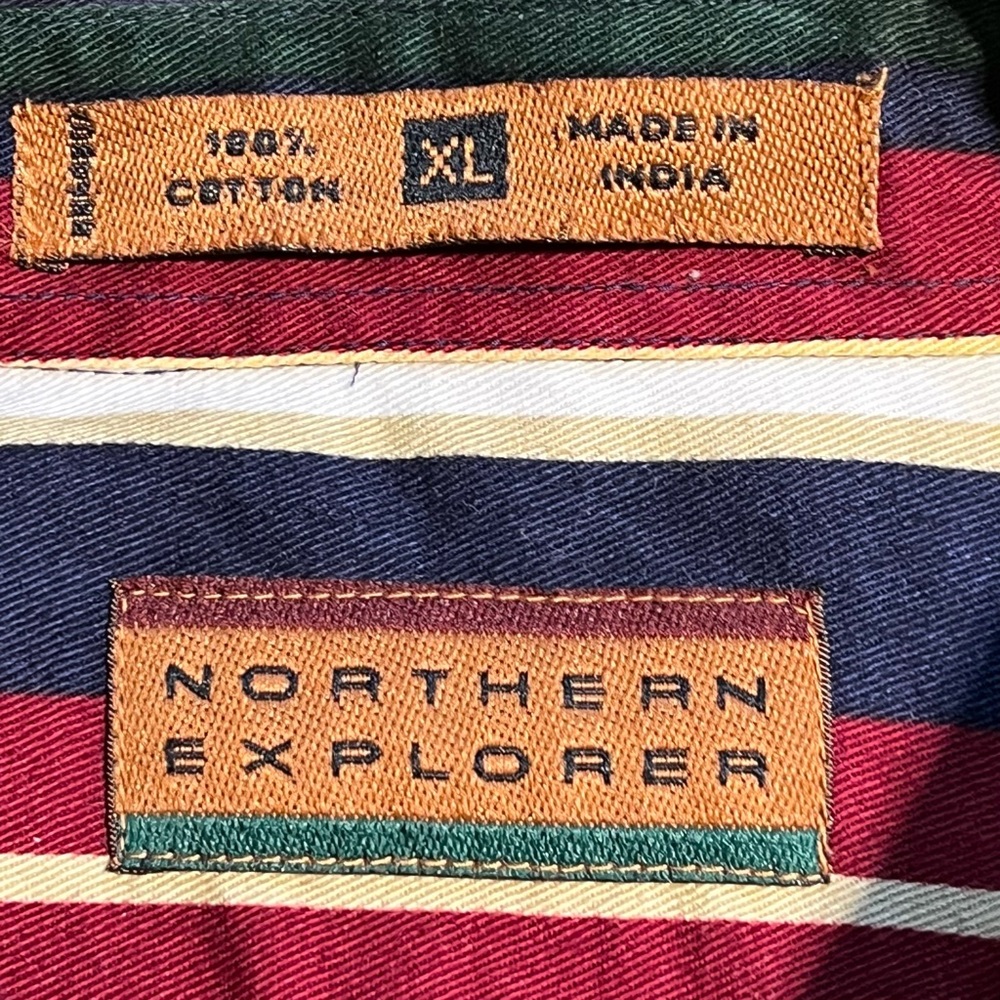 VINTAGE 90s Northern Explorer button down shirt‎ men’s striped 100% cotton XL - Picture 8 of 10